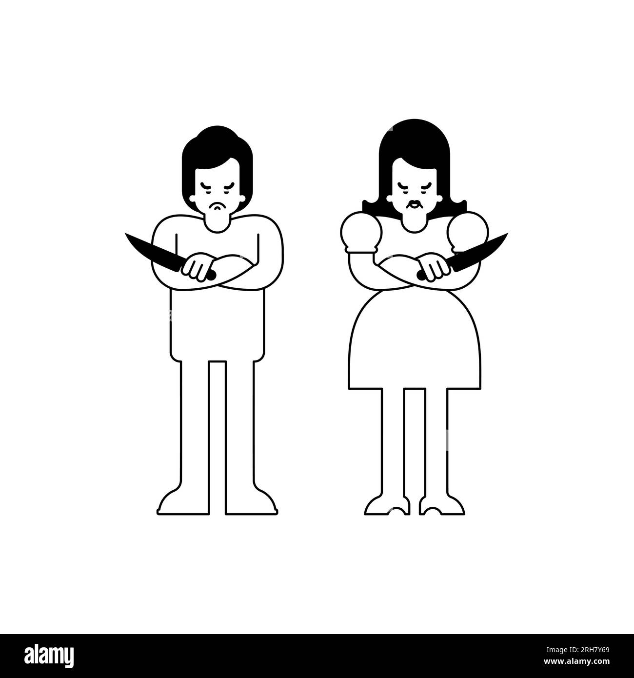 Tradimento di famiglia. Un coltello nel retro di una persona cara. Tradire moglie e marito. Illustrazione Vettoriale