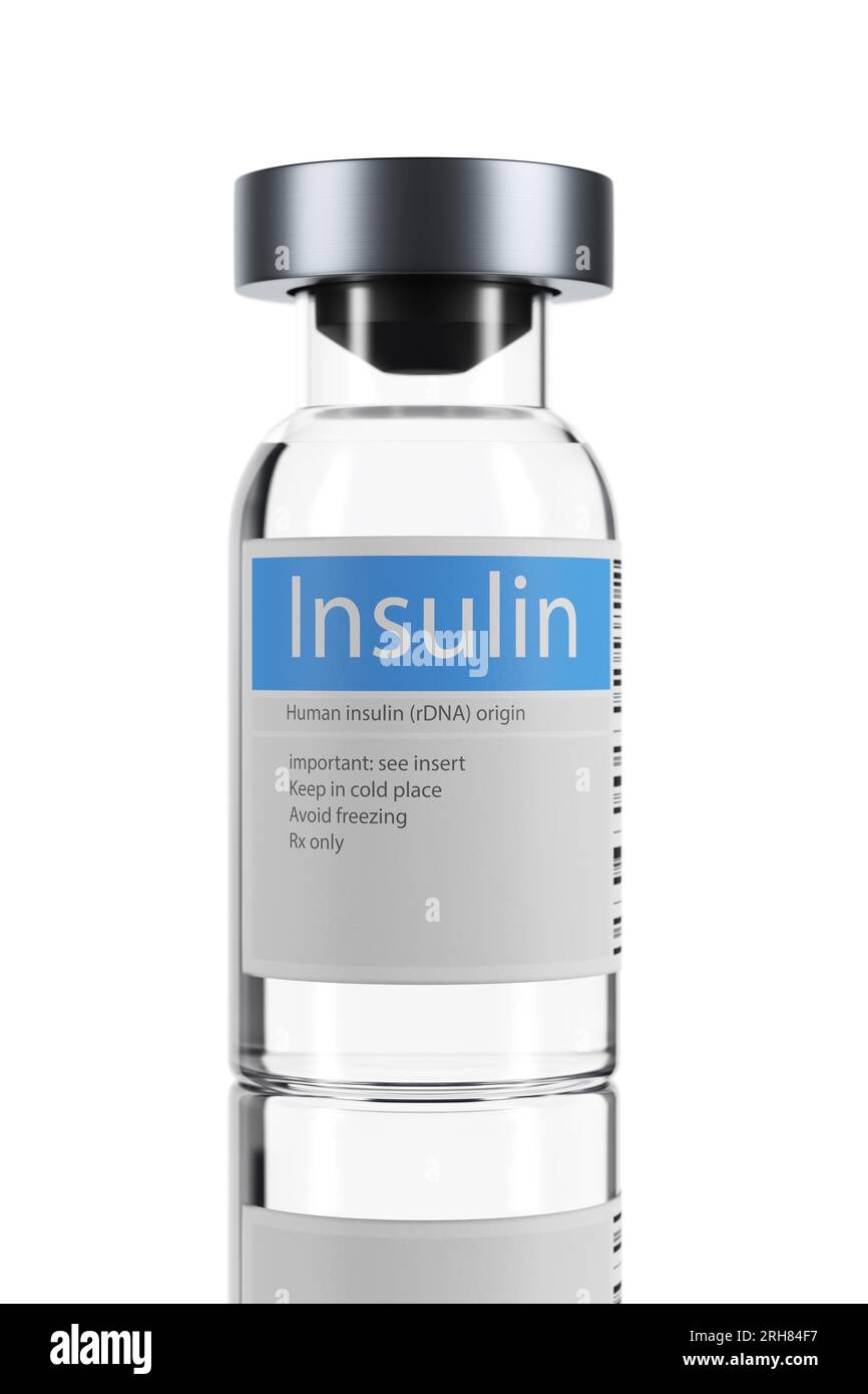 Flacone di insulina isolato su sfondo bianco. rendering 3d. Foto Stock