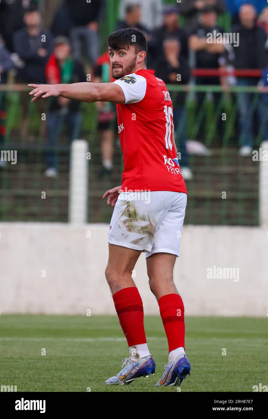 BetMcLean Oval, Belfast, Irlanda del Nord, Regno Unito. 11 agosto 2023. Sports Direct Premiership – Glentoran 1 Larne2, Larne calciatore, Lee Bonis. Foto Stock