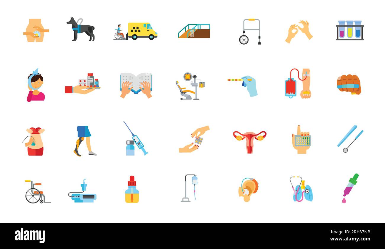 Set di icone per medicina e disabilità Illustrazione Vettoriale