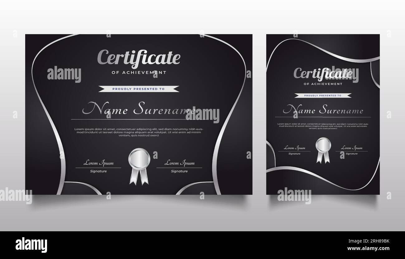 Elegante modello di certificato nero e argento Illustrazione Vettoriale