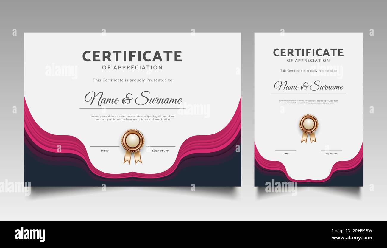 Modello di certificato moderno con ornamenti ondulati Illustrazione Vettoriale