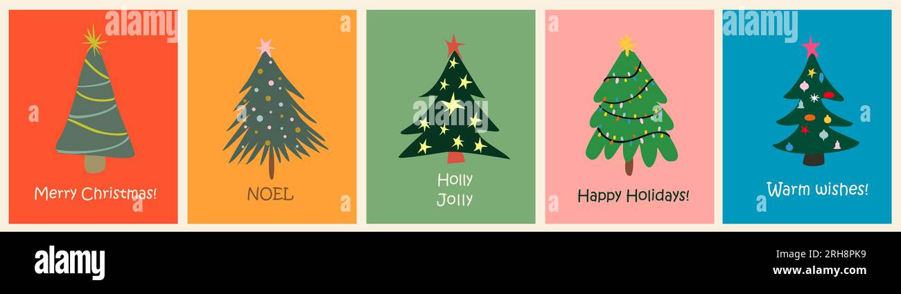 Set di cartoline di Natale con vettore Abstract Tree. Illustrazione Vettoriale