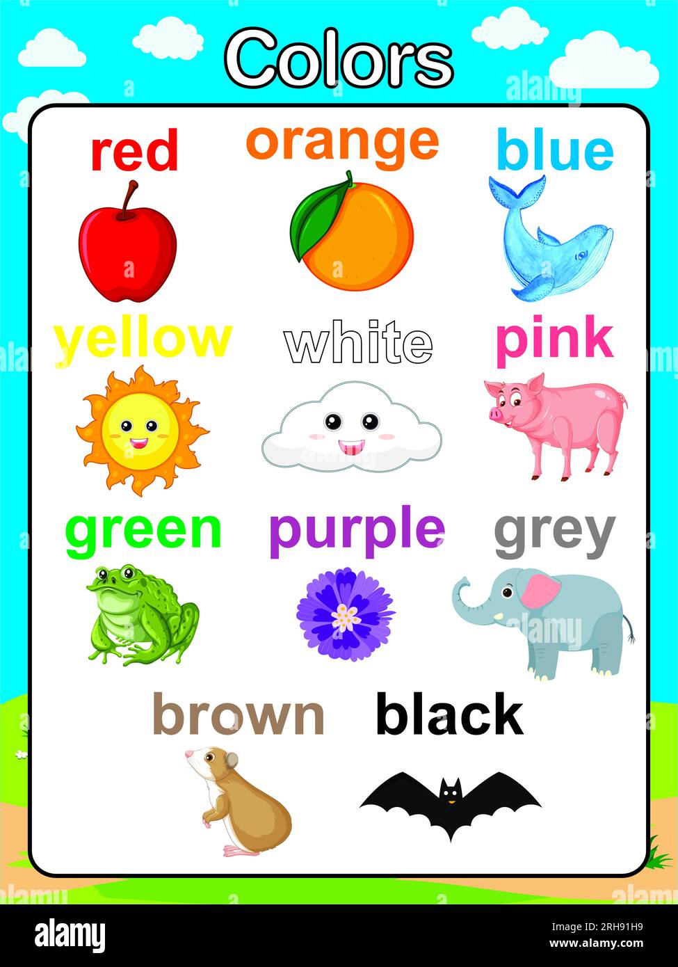 Poster didattici da parete per bambini, ad esempio colori. Poster colorato e accattivante. Foto Stock