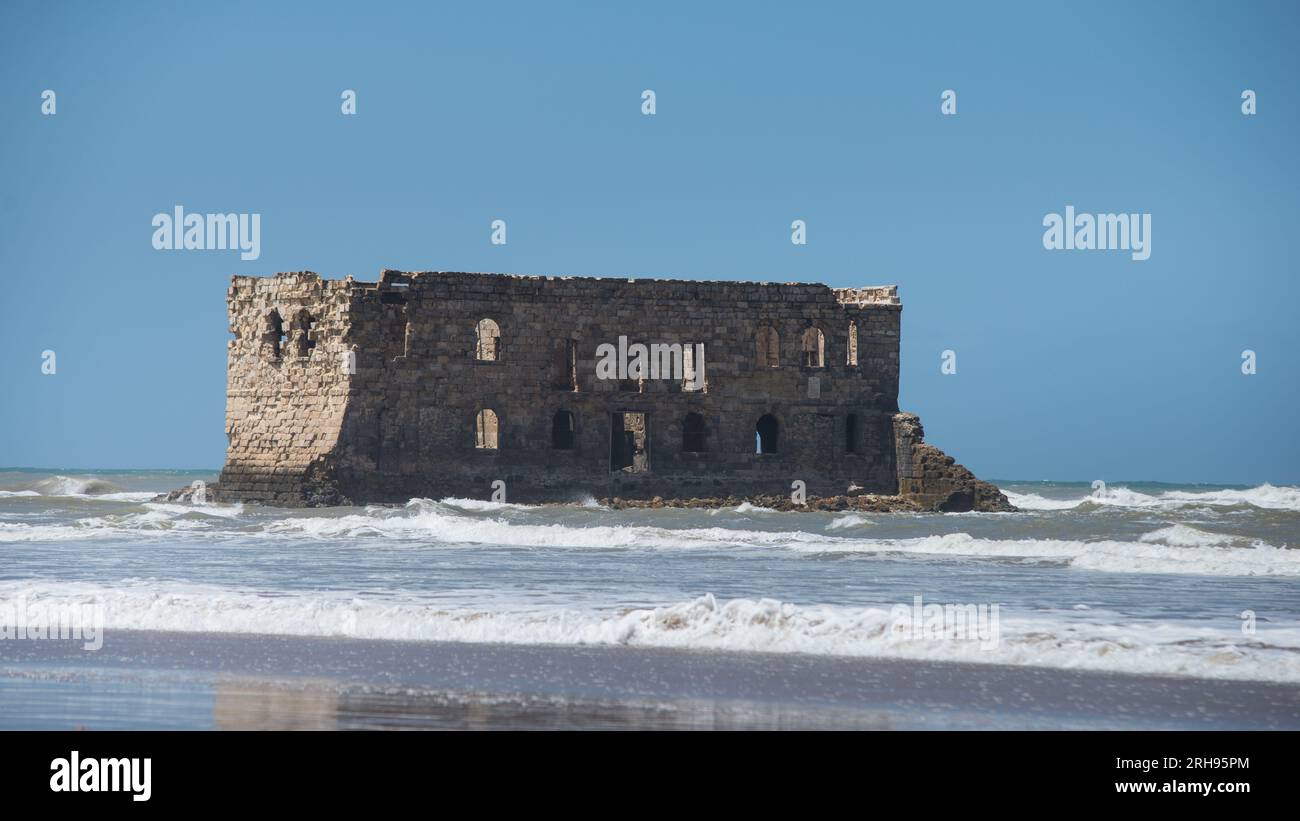 Prigione abbandonata su una piccola isola in Marocco Foto Stock