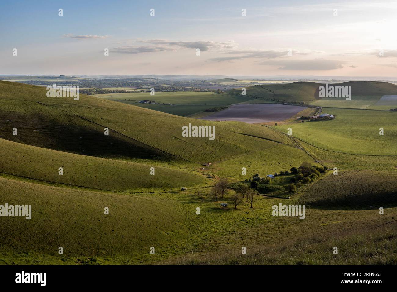 Vista da Pewsey Downs; Wiltshire; Regno Unito Foto Stock