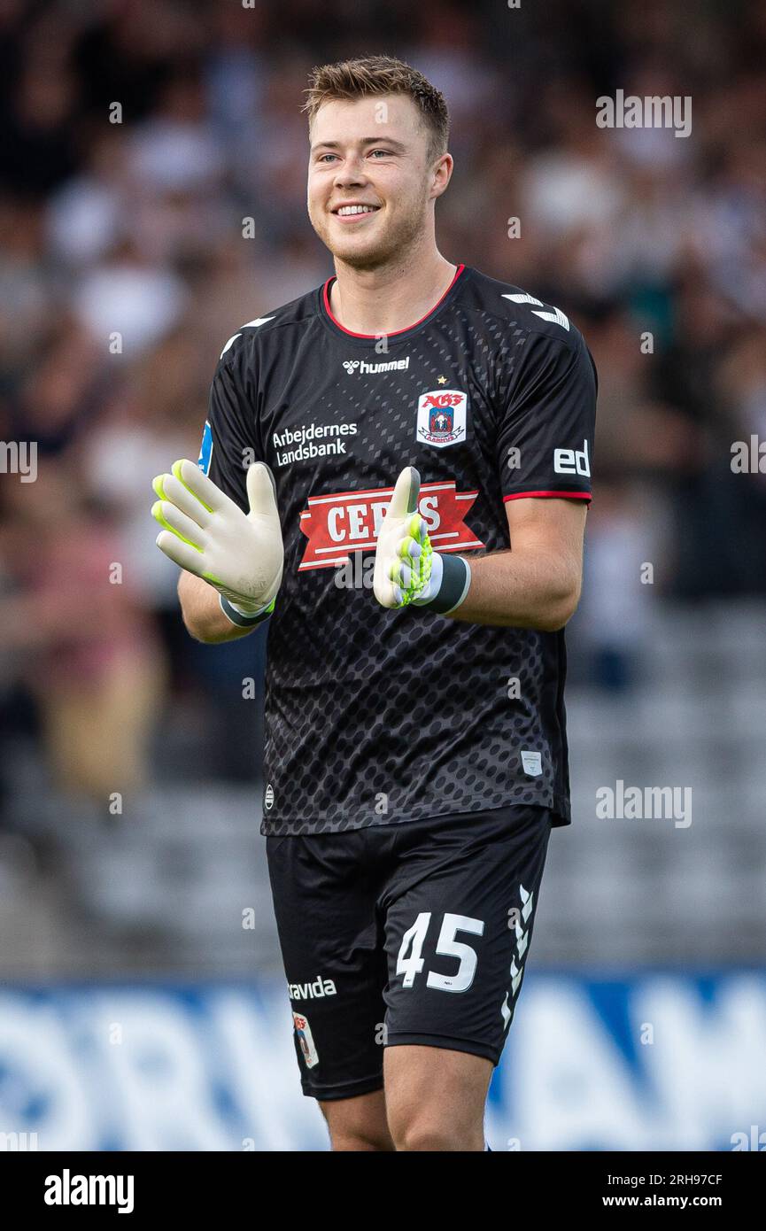 Aarhus, Danimarca. 13 agosto 2023. Il portiere Bailey Peacock-Farrell (45) della AGF è stato visto durante il 3F Superliga match tra Aarhus GF e Silkeborg IF al Ceres Park di Aarhus. (Foto: Gonzales Photo - Morten Kjaer). Foto Stock