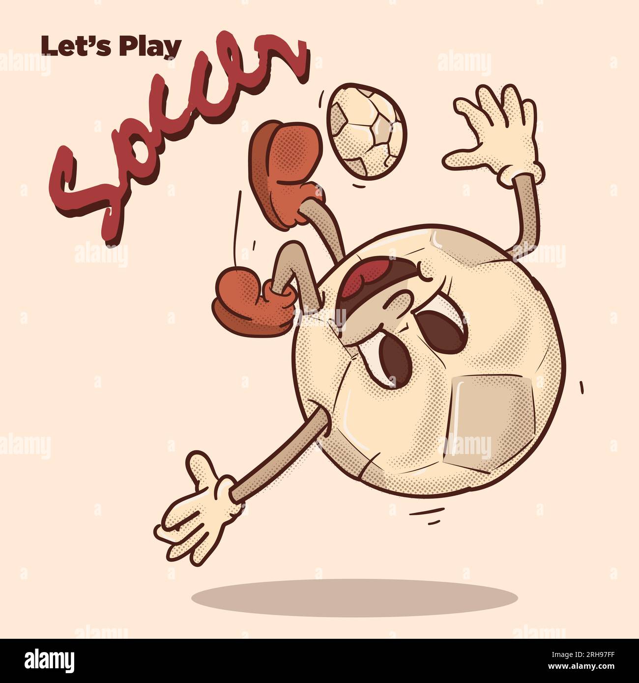 giochiamo a una mascotte funky a football. pallone da calcio sospeso con illustrazione vettoriale del personaggio dei cartoni animati Illustrazione Vettoriale