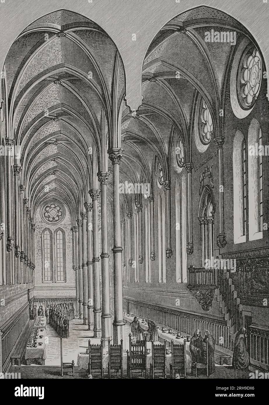 Parigi, Francia. Saint-Martin-des-Champs Priory. Refettorio. xiii secolo. Incisione. "Vie Militaire et Religieuse au Moyen Age et à l'Epoque de la Renaissance". Parigi, 1877. Foto Stock