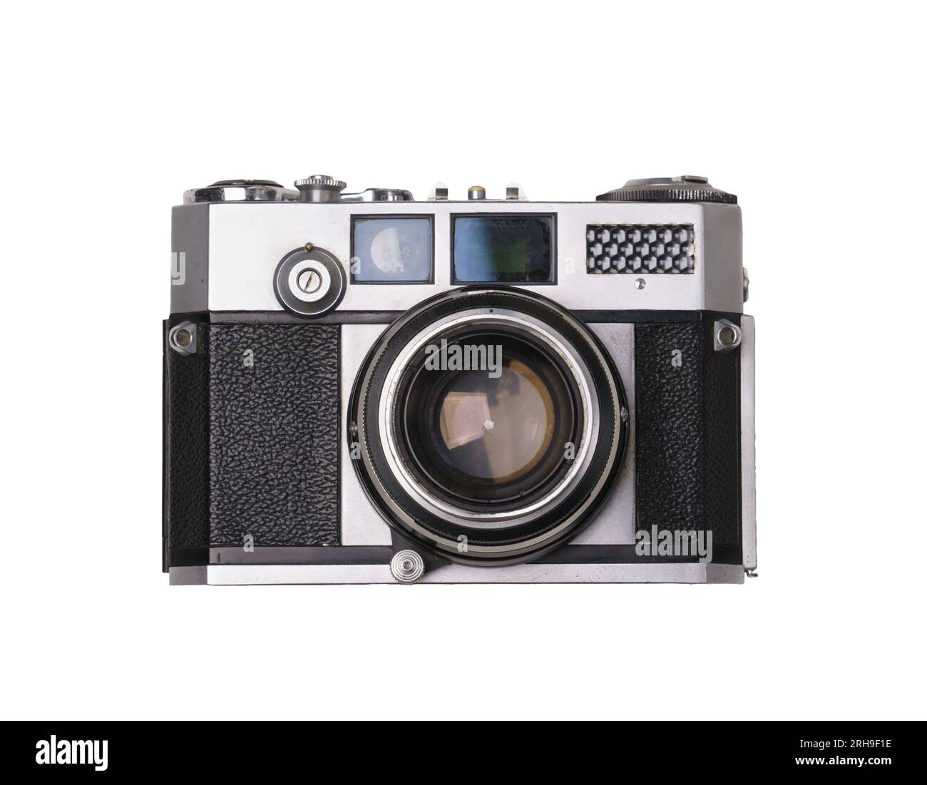 vecchia fotocamera a pellicola isolata su sfondo bianco Foto Stock