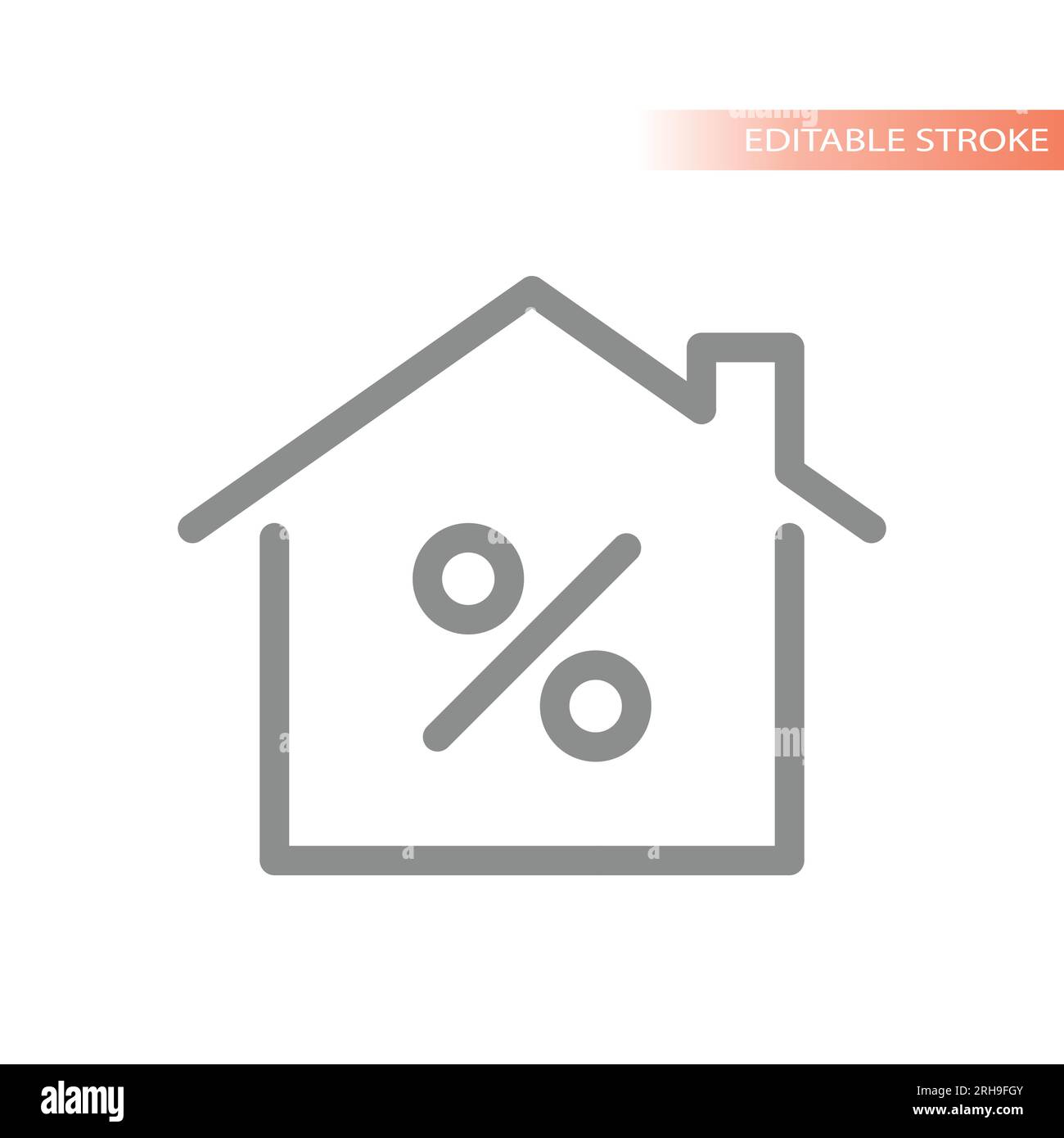 Vettore linea simbolo casa, casa e percentuale. Icona profilo immobiliare, ipoteca e edilizia abitativa. Illustrazione Vettoriale