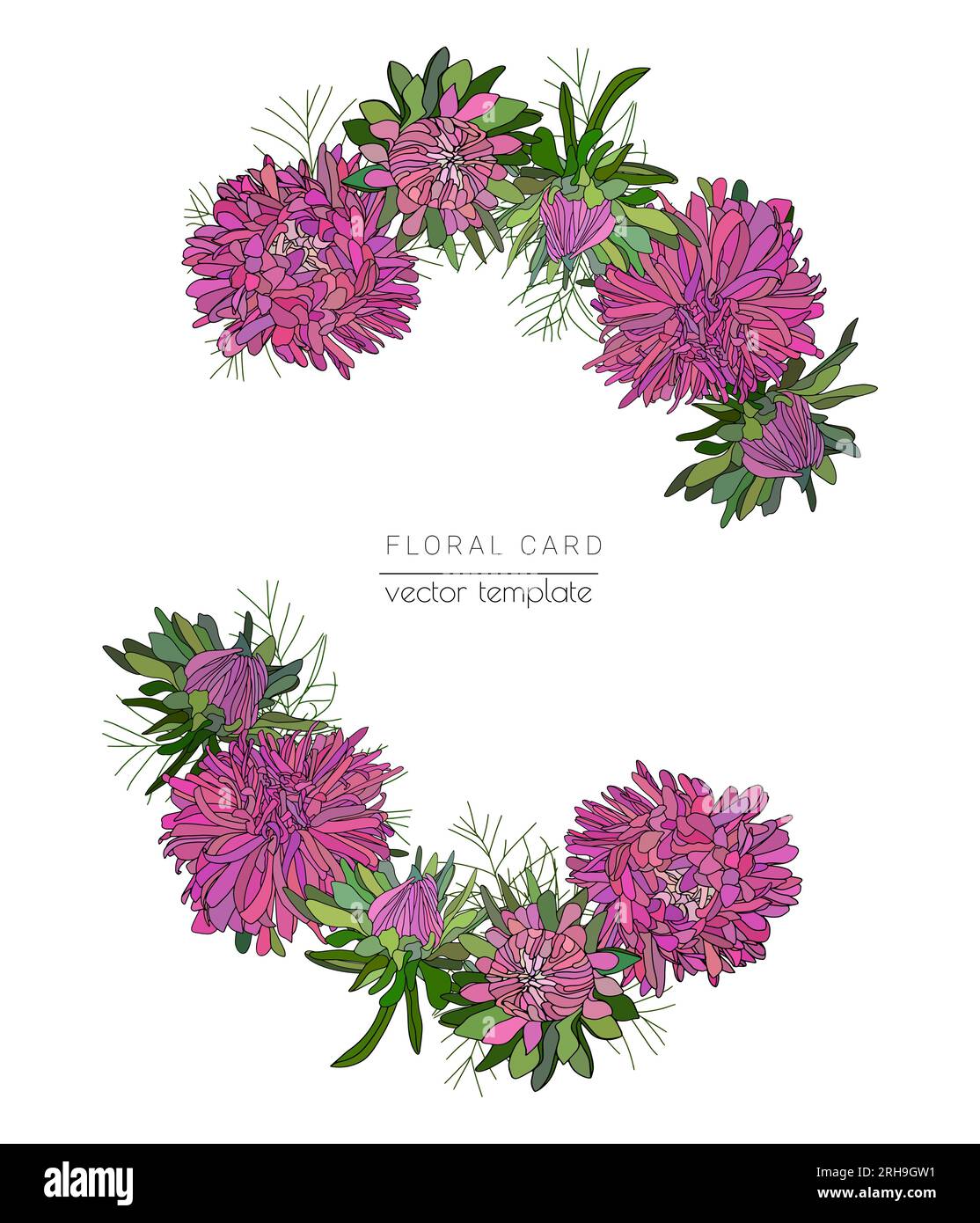 Cornice vettoriale disegnata a mano con fiori, margherite, foglie verdi, corona di assi Illustrazione Vettoriale