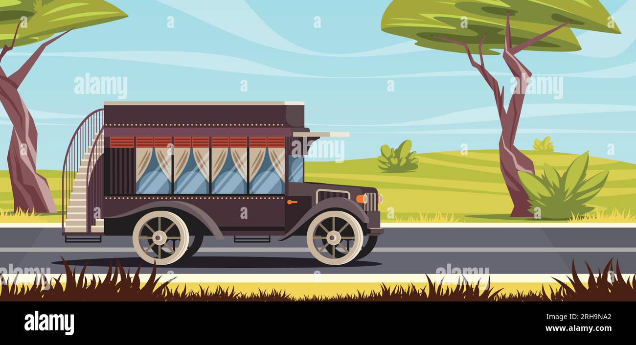 Sfondo della cabina passeggeri vintage con illustrazione vettoriale realistica per viaggio omnibus Illustrazione Vettoriale