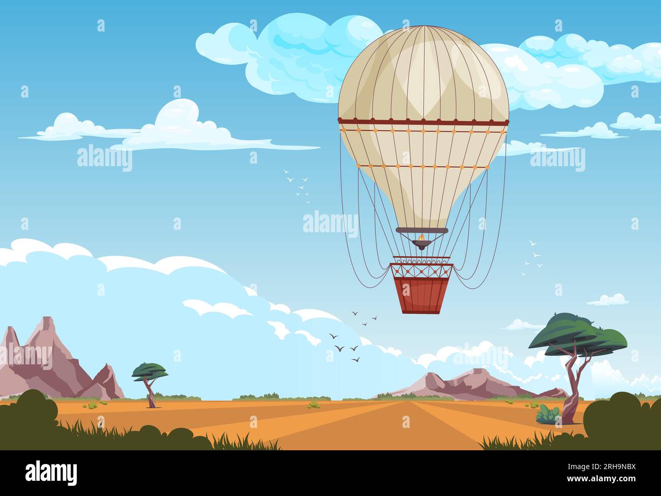 Sfondo del trasporto passeggeri d'epoca con aeroplano realistico illustrazione vettoriale Illustrazione Vettoriale