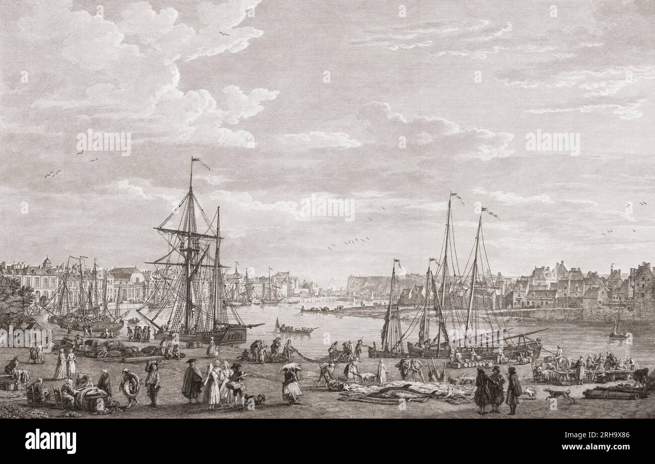 Il porto di Dieppe, Francia, alla fine del XVIII secolo. Dopo un dipinto di Claude Joseph Vernet. Foto Stock