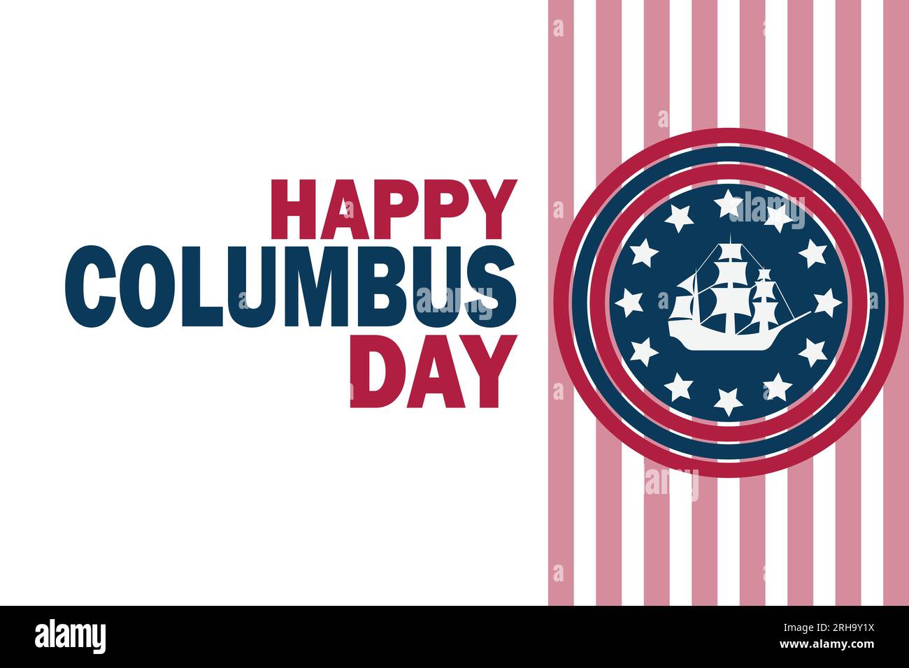 Happy Columbus Day. Modello per sfondo, banner, scheda, poster con iscrizione di testo. Illustrazione vettoriale. Illustrazione Vettoriale