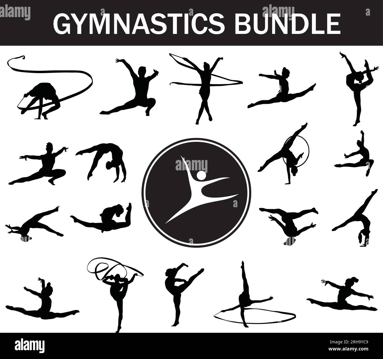 Pacchetto di silhouette per ginnastica | Collezione di giocatori di ginnastica con logo Illustrazione Vettoriale