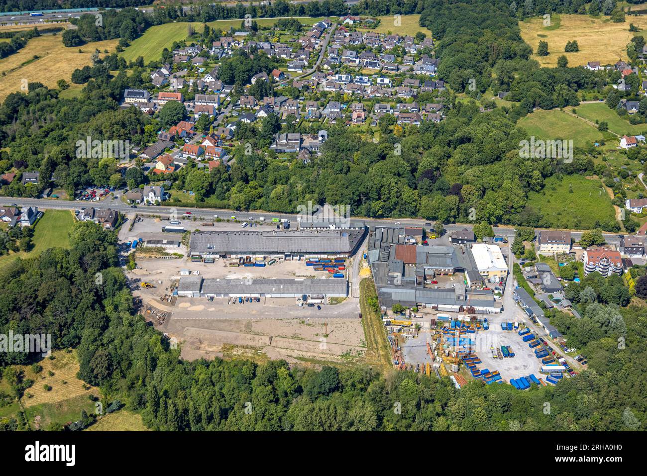 Vista aerea, impresa commerciale a Haßlinghauser Straße, Schliepersbusch, Gevelsberg, regione della Ruhr, Renania settentrionale-Vestfalia, Germania, enterp commerciale Foto Stock