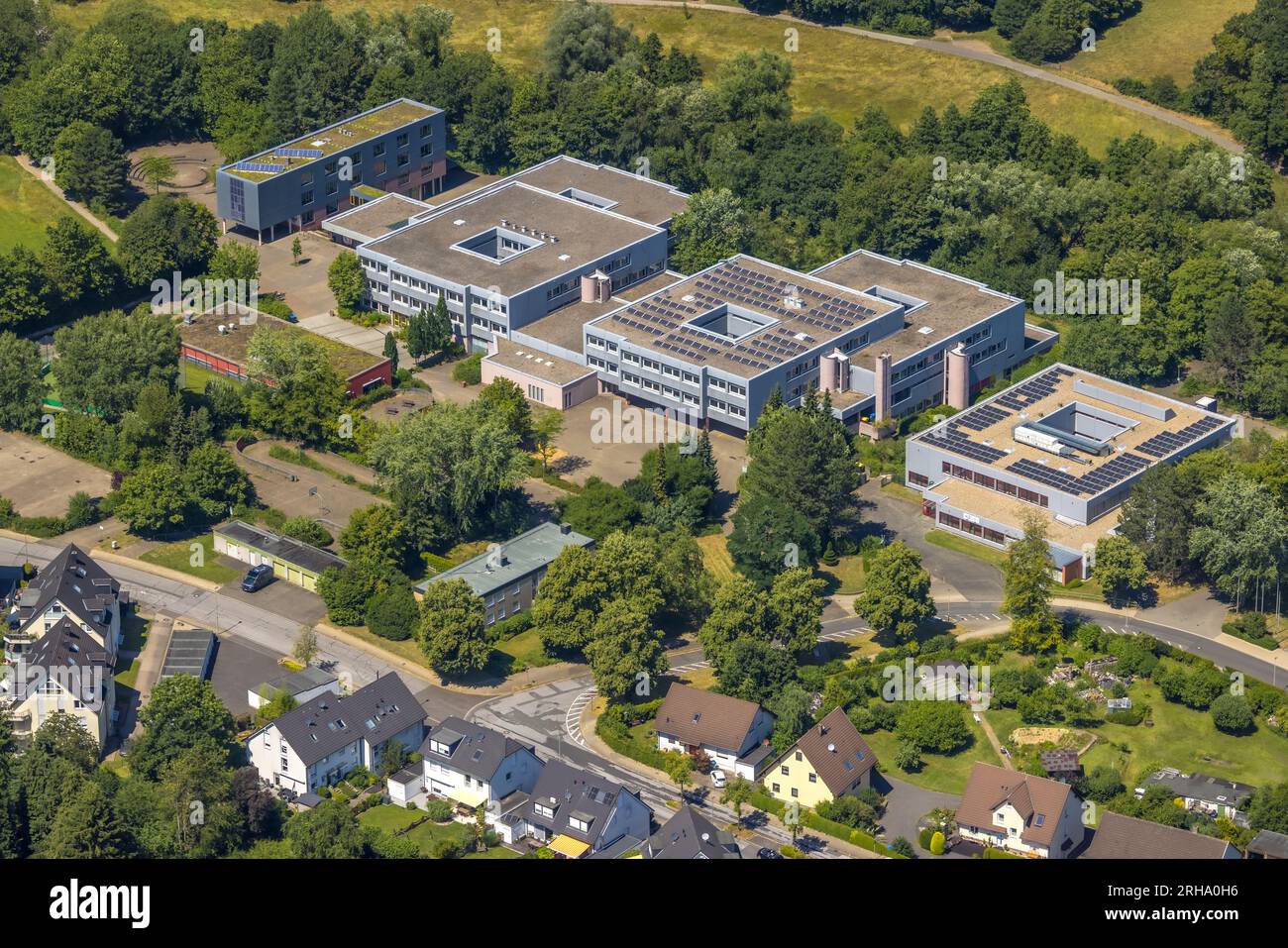 Veduta aerea, liceo municipale, Ferdinand-Hasenclever-Schule, Klostermark, Gevelsberg, regione della Ruhr, Renania settentrionale-Vestfalia, Germania, istruzione, Educ Foto Stock