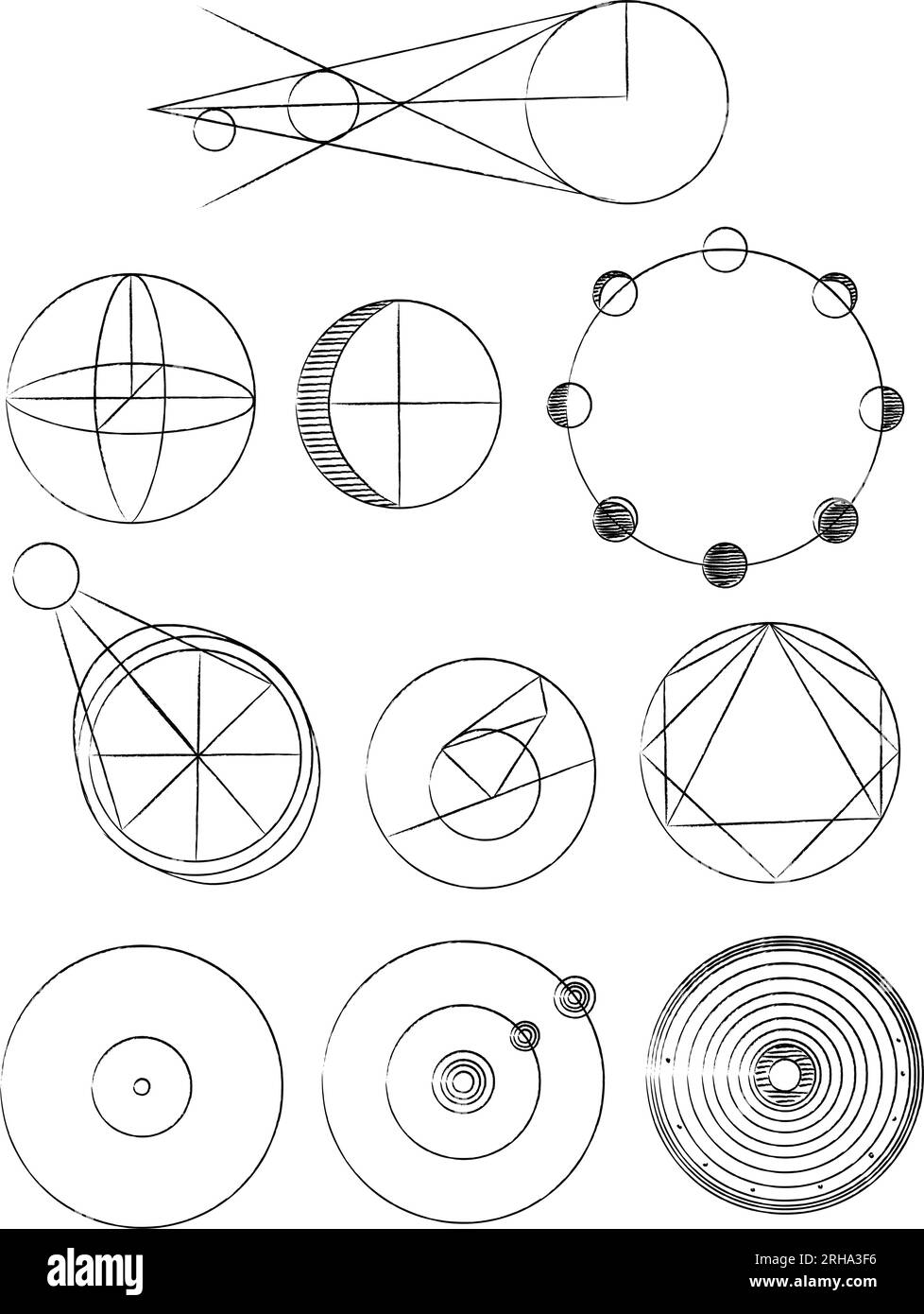 Astronomia Doodles. Disegni scientifici isolati su sfondo bianco Illustrazione Vettoriale