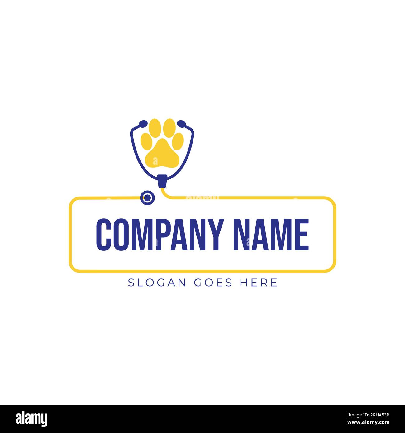 Esclusivo logo zampa con stetoscopio. Adatto per prodotti o servizi veterinari o di qualsiasi altro tipo di assistenza sanitaria animale. Illustrazione Vettoriale