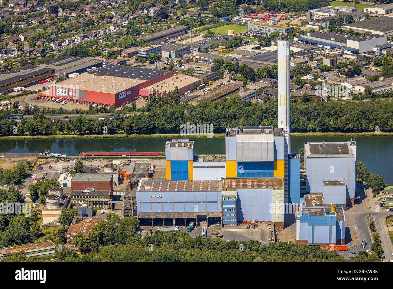 Vista aerea, società energetica GMVA Niederrhein GmbH, impianto di incenerimento dei rifiuti, Lirich, Oberhausen, regione della Ruhr, Renania settentrionale-Vestfalia, Germania, DE, Europ Foto Stock