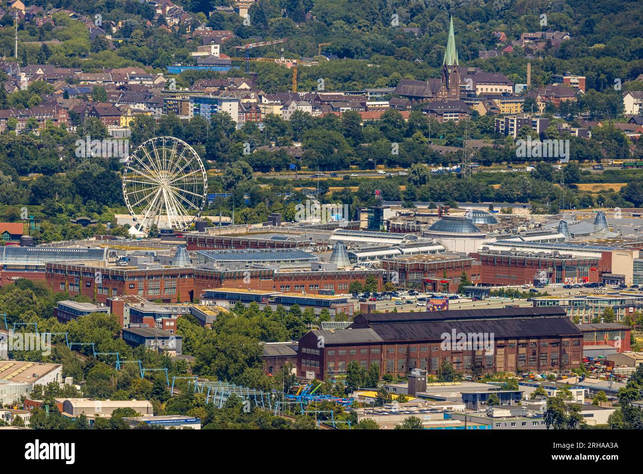 Vista aerea, ruota panoramica nel centro commerciale Westfield Centro, Neue Mitte, Borbeck, Oberhausen, zona della Ruhr, Renania settentrionale-Vestfalia, Germania, DE, Shoppi Foto Stock