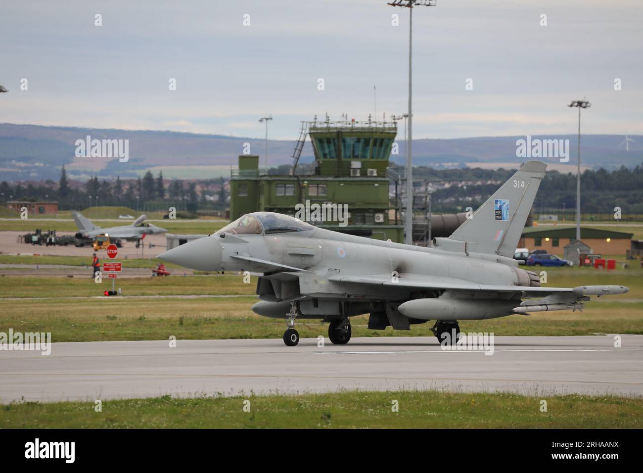 RAF Lossiemouth Typhoon Aircraft Elgin Moray Scotland Foto Stock