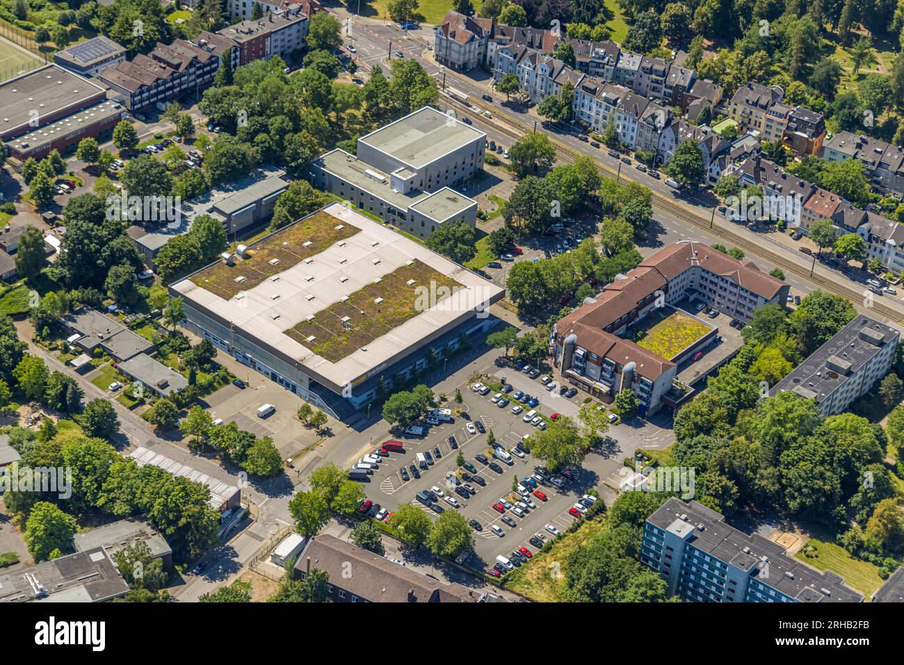 Vista aerea, Westenergie Sports Hall, Agenzia per l'impiego, Old Town i - Southeast, Mülheim an der Ruhr, Ruhr area, North Rhine-Westphalia, Germania, Empl Foto Stock