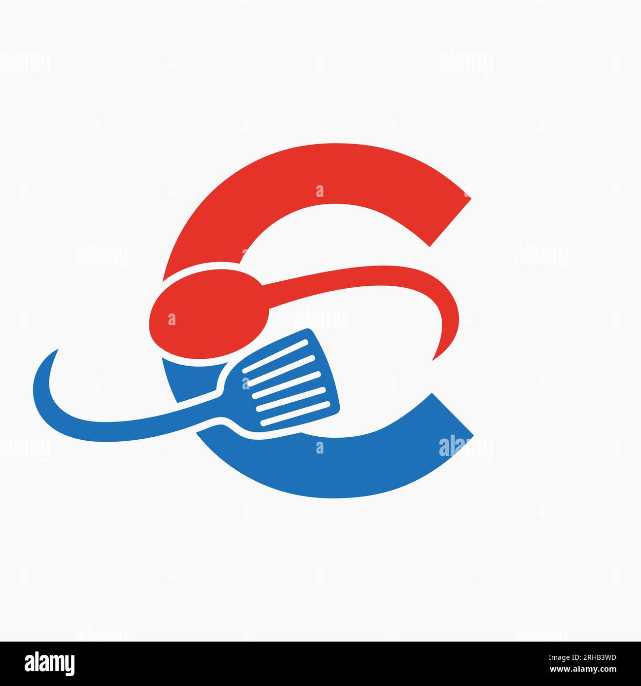 Logo del ristorante Letter C abbinato all'icona di spatola e cucchiaio Illustrazione Vettoriale