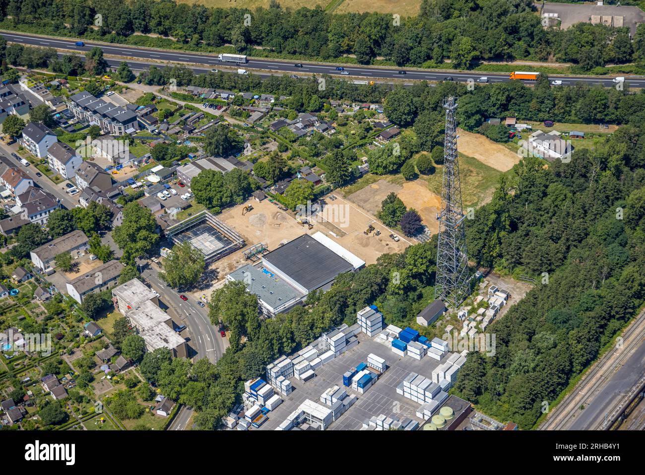 Vista aerea, cantiere immobiliare commerciale a Gustavstraße, Styrum, Mülheim an der Ruhr, zona della Ruhr, Renania settentrionale-Vestfalia, Germania, costruire Foto Stock