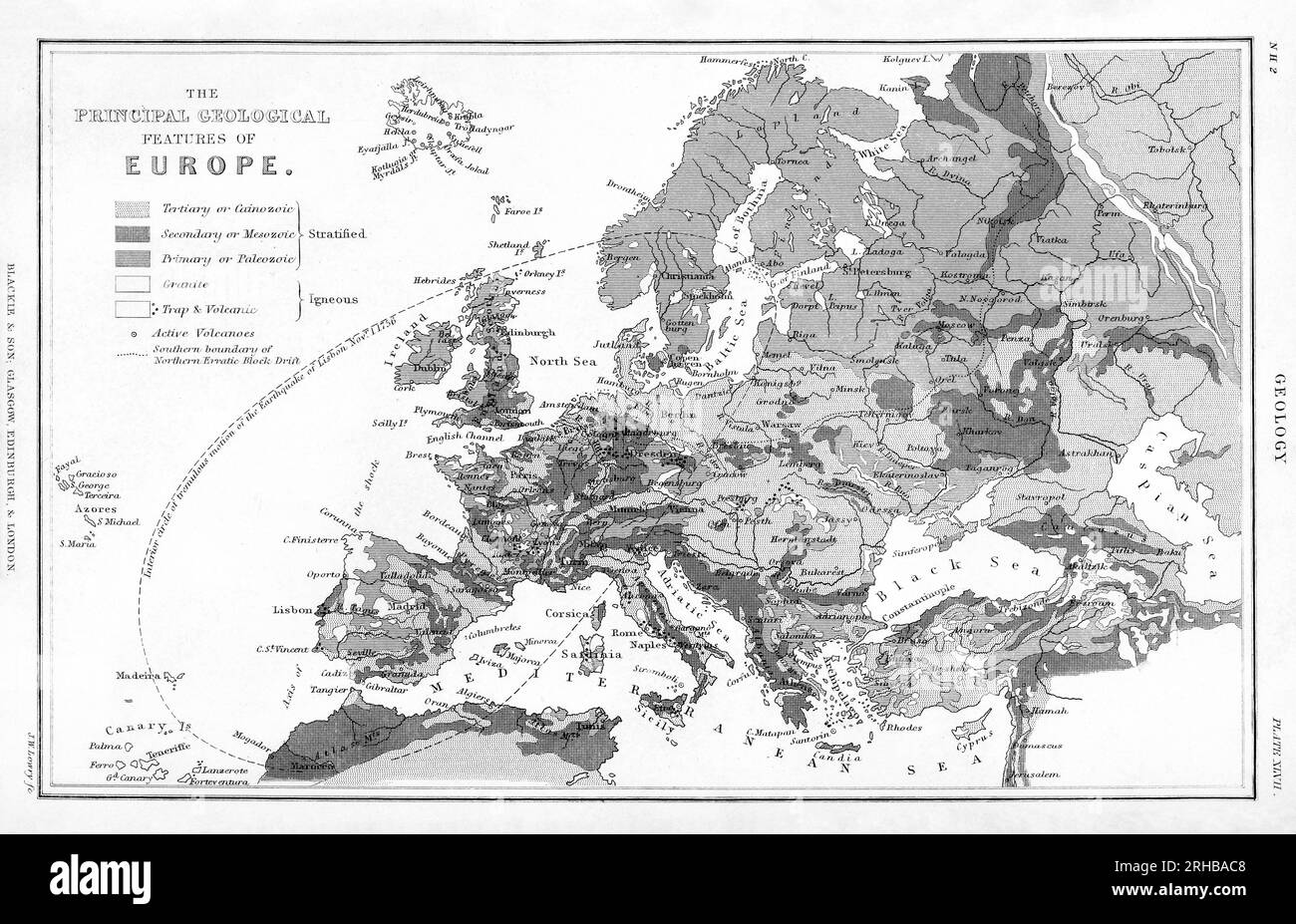 Geologia, le caratteristiche principali dell'Europa geologica. Arricchito digitalmente dalla nostra edizione originale di Una storia della terra e della natura animata Foto Stock