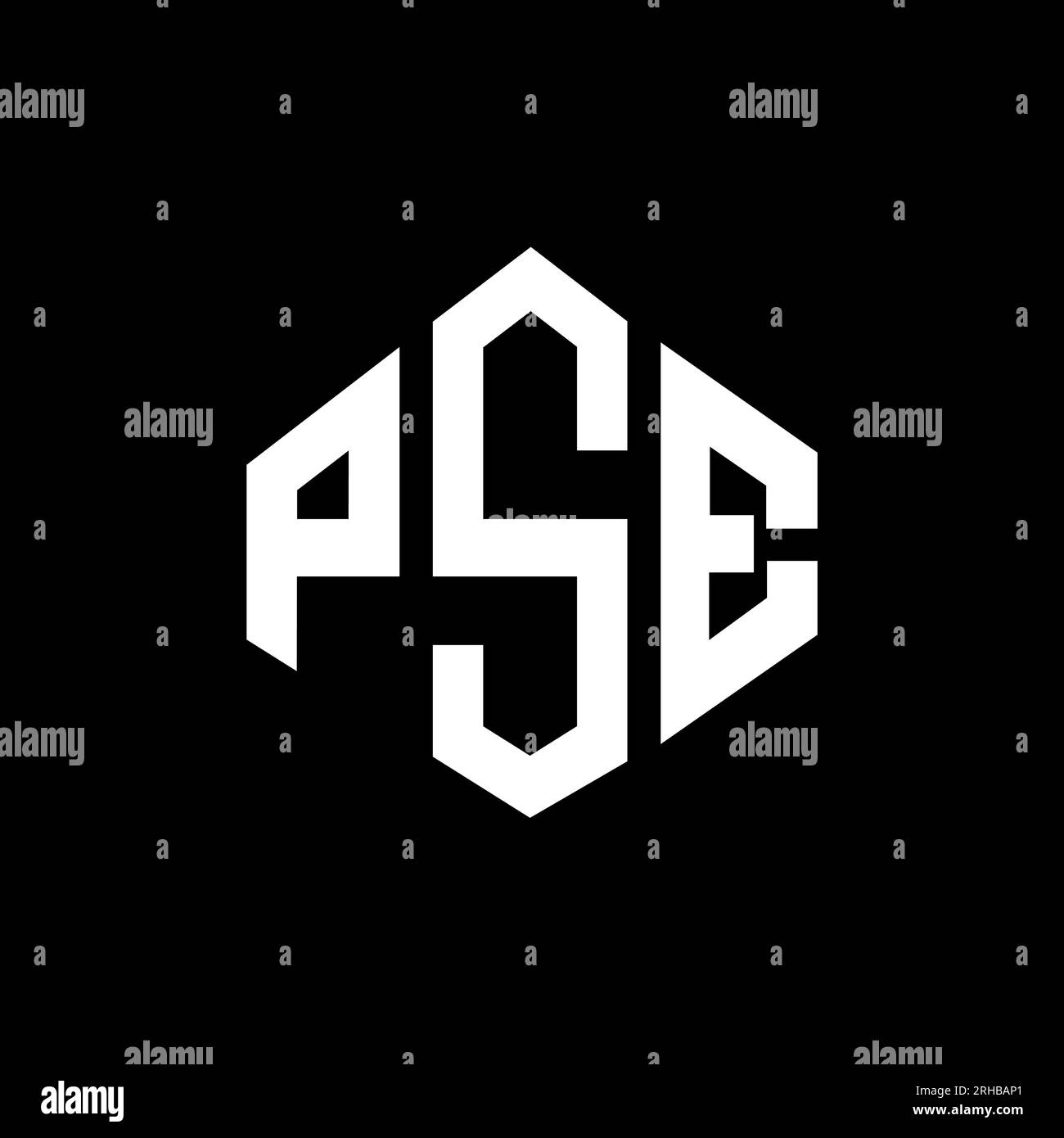 Logo PSE Letter con forma poligonale. Design del logo a forma di cubo e poligono PSE. Modello con logo vettoriale esagonale PSE in bianco e nero. Monogr PSE Illustrazione Vettoriale