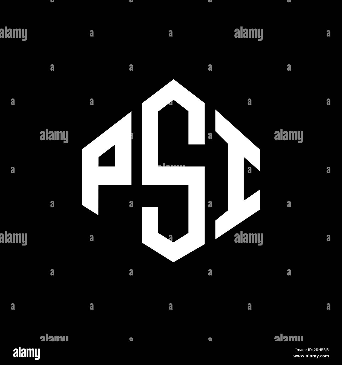 Logo PSI Letter con forma poligonale. Design del logo a forma di cubo e poligono PSI. Modello con logo vettoriale esagonale PSI in bianco e nero. PSI monogr Illustrazione Vettoriale
