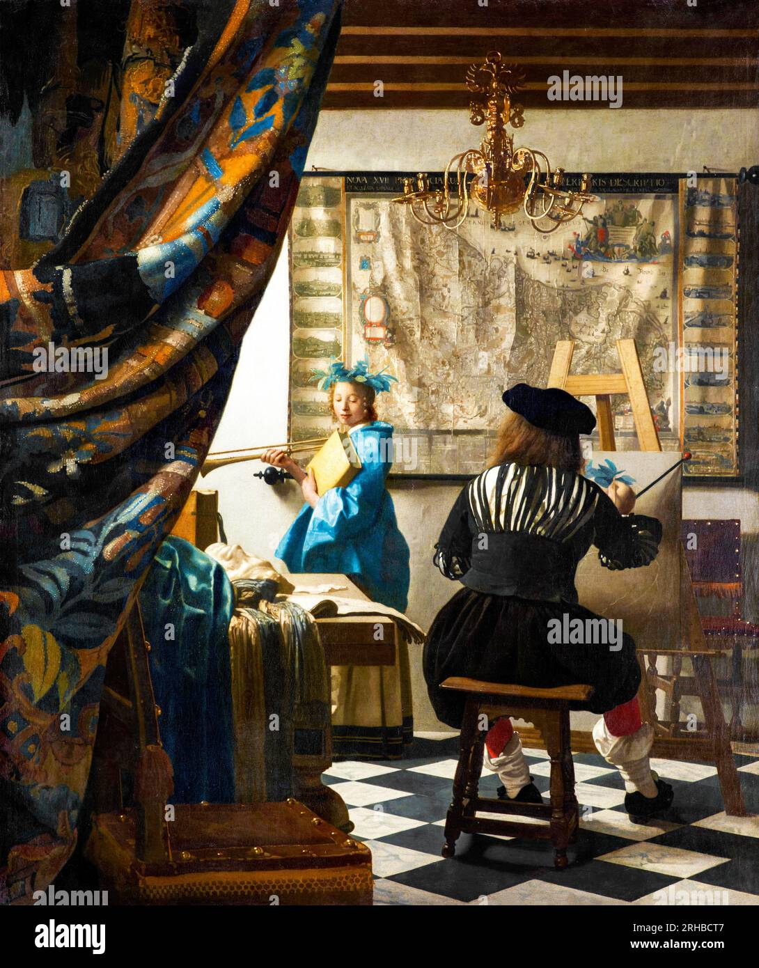 L'allegoria della pittura di Johannes Vermeer. Originale da Wikimedia Commons. Foto Stock