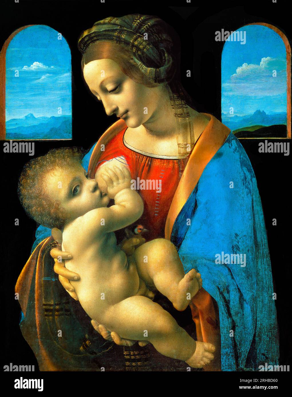 Il famoso dipinto di Leonardo da Vinci Madonna Litta. Originale da Wikimedia Commons. Foto Stock