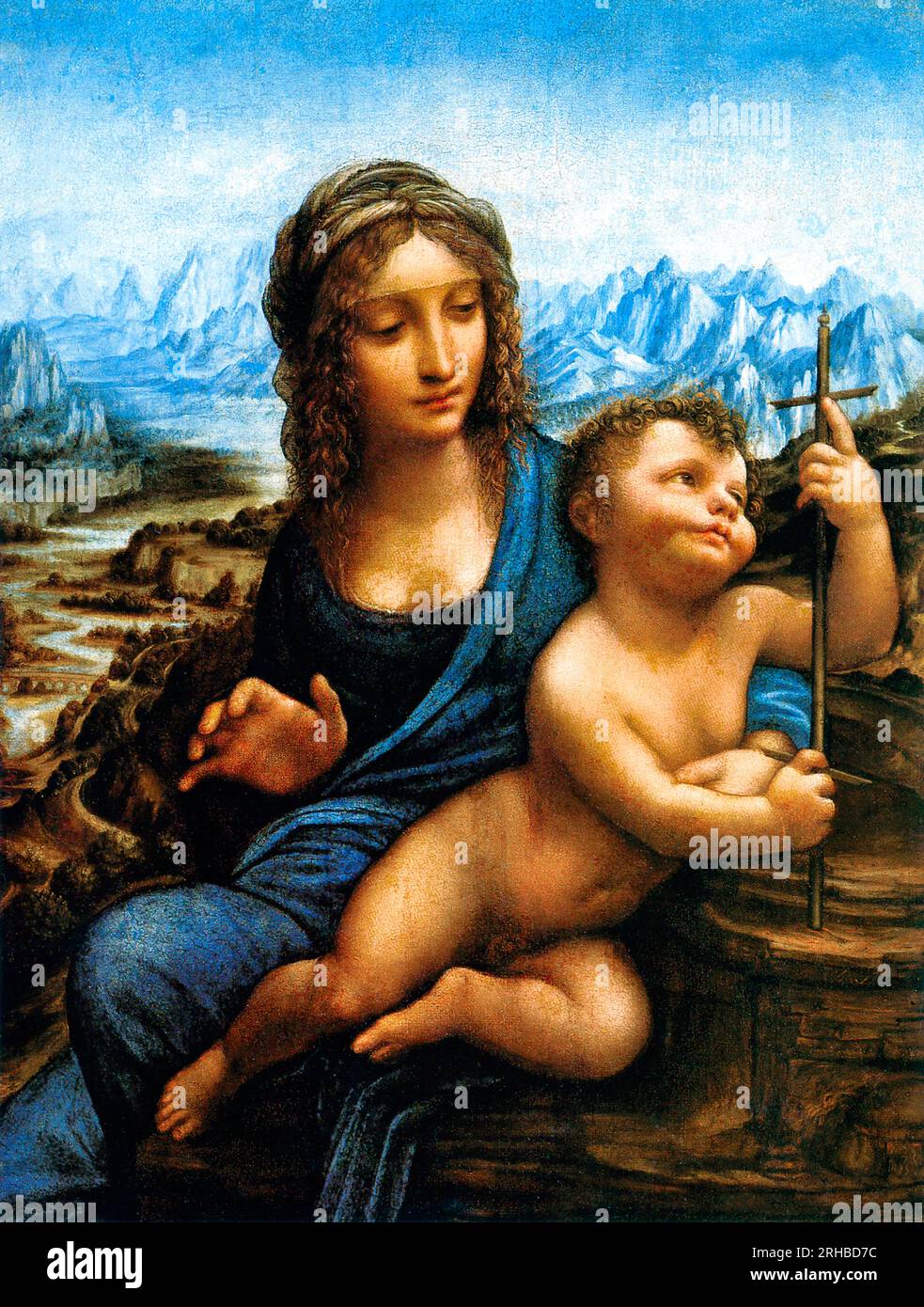 Famoso dipinto della Madonna dello Yarnwinder di Leonardo da Vinci. Originale da Wikimedia Commons. Foto Stock