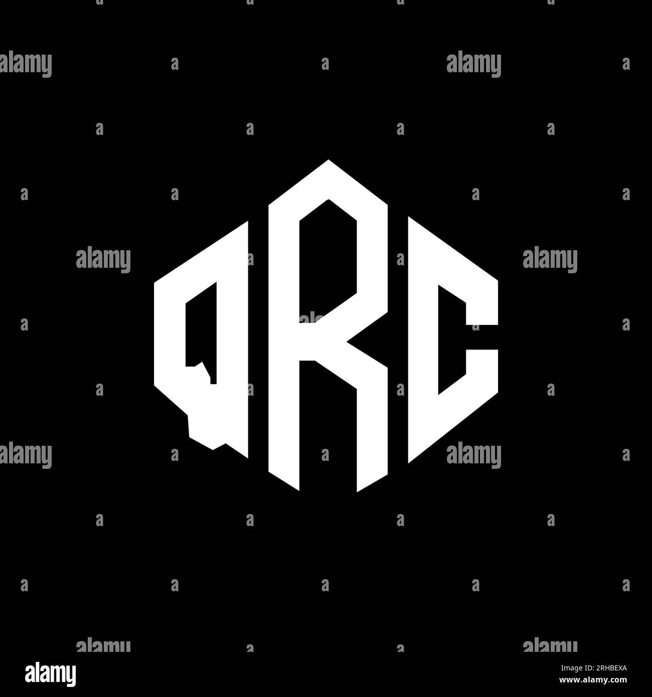 Logo QRC Letter con forma poligonale. Design del logo a forma di cubo e poligono QRC. Modello con logo vettoriale esagonale QRC in bianco e nero. QRC monogr Illustrazione Vettoriale