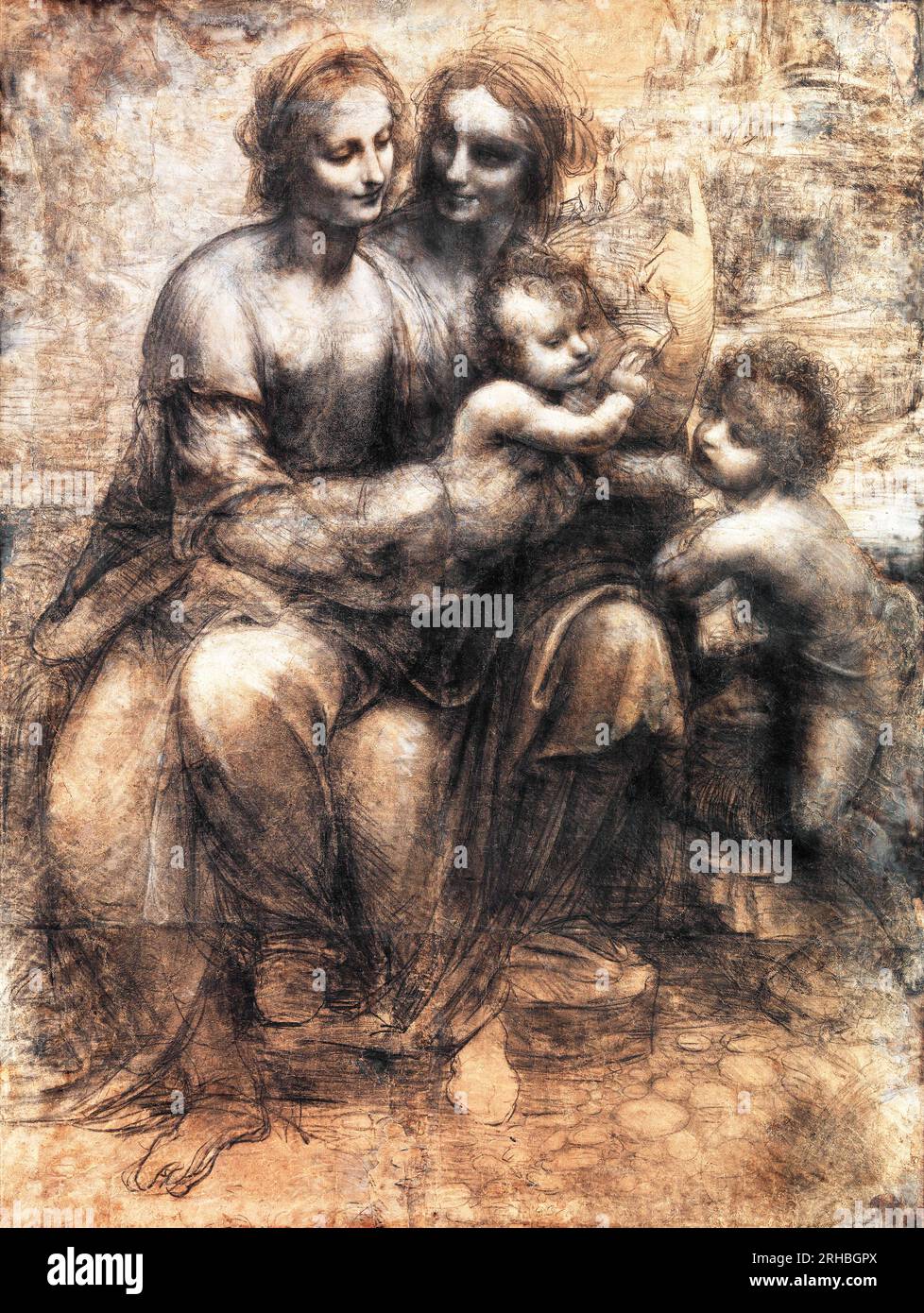 Il famoso dipinto del cartone di Leonardo da Vinci. Originale da Wikimedia Commons. Foto Stock