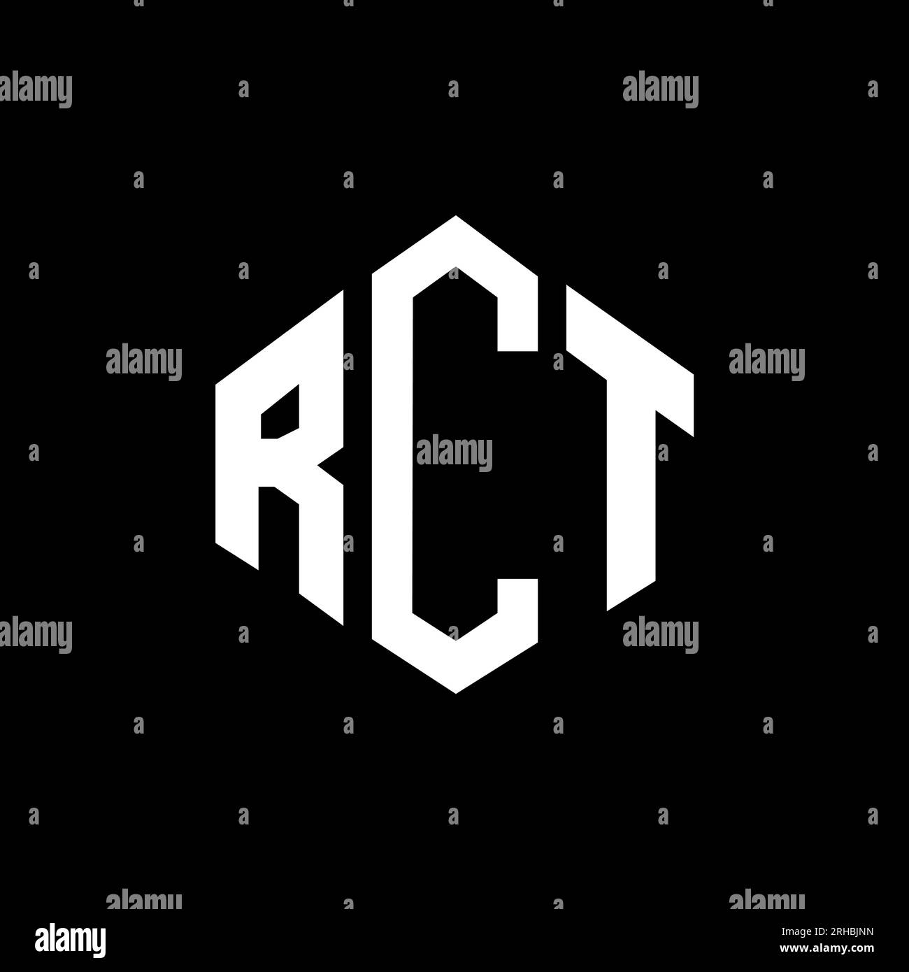 Logo RCT Letter con forma poligonale. Design del logo a forma di cubo e poligono RCT. Modello con logo vettoriale esagonale RCT in bianco e nero. Monogr RCT Illustrazione Vettoriale