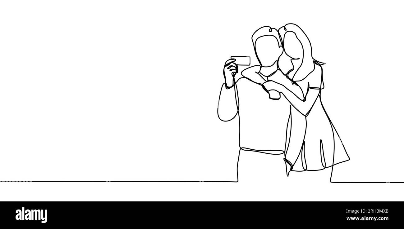 Accoppiare un disegno di linea illustrazione vettoriale continua. Un uomo con carta di credito in piedi con la sua ragazza. Illustrazione Vettoriale