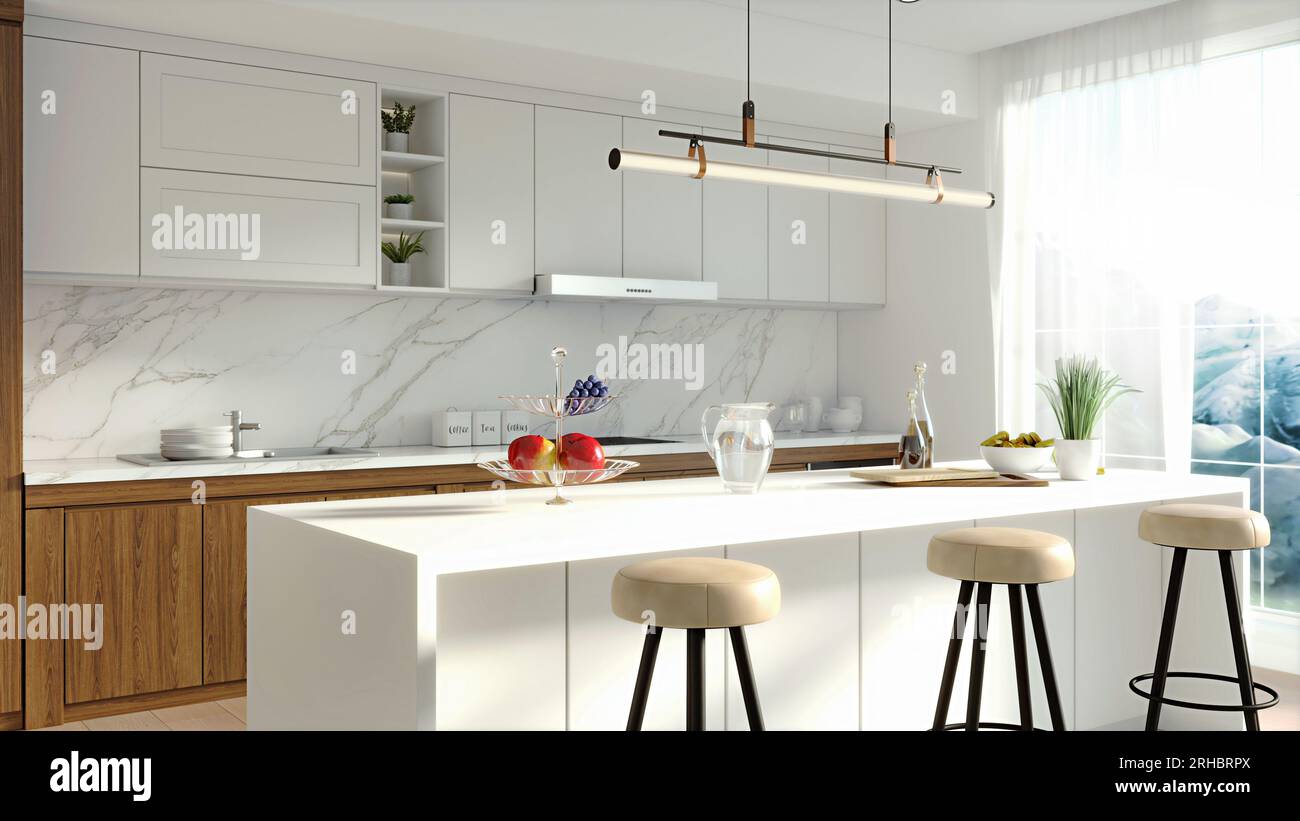 Design minimalista degli interni della cucina Foto Stock