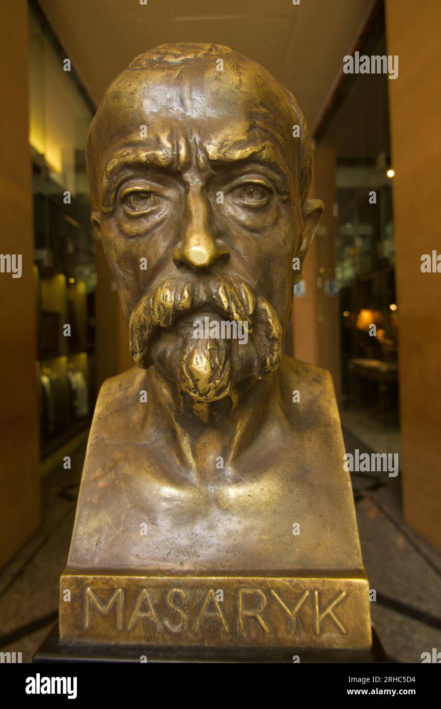 Busto di Tomas Masaryk fondatore e primo presidente della Cecoslovacchia Foto Stock