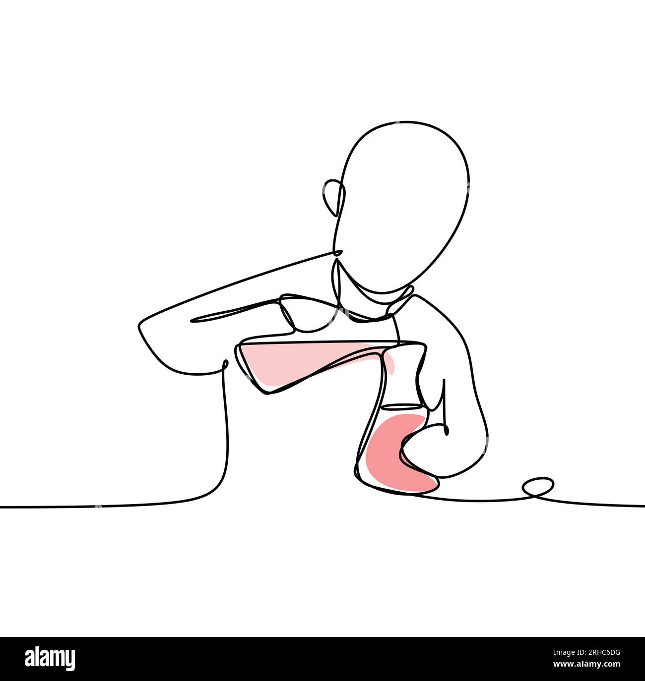 Disegno continuo di una persona che versa una soluzione chimica per l'illustrazione scientifica del vettore di reazione Illustrazione Vettoriale