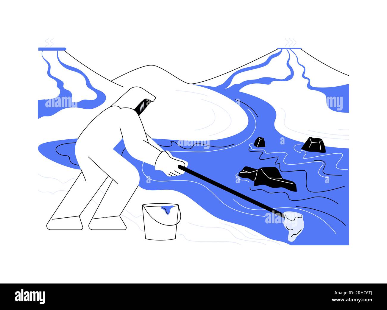 Illustrazione del vettore astratto del concetto di volcanologo. Vulcanologo professionista che campiona lava, industria ecologia, scienze ambientali, geologi acti Illustrazione Vettoriale