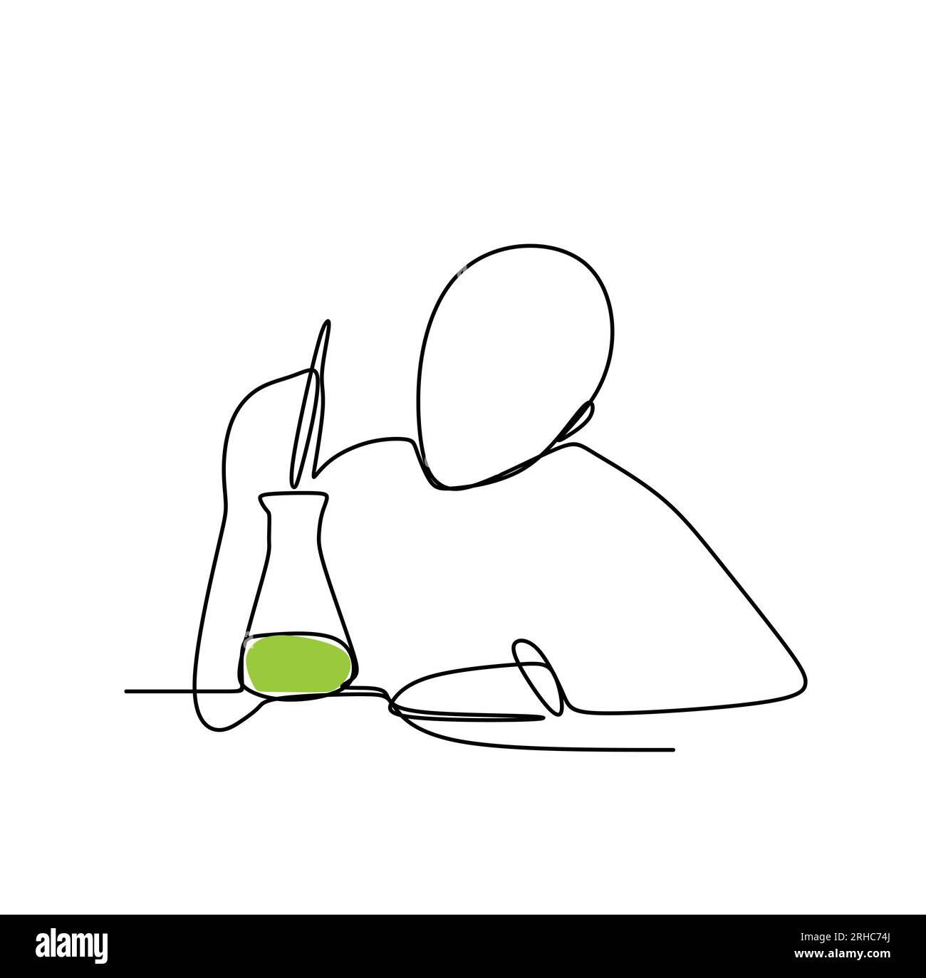 Una persona fa una reazione chimica con disegni a linee continue illustrazioni vettoriali Illustrazione Vettoriale