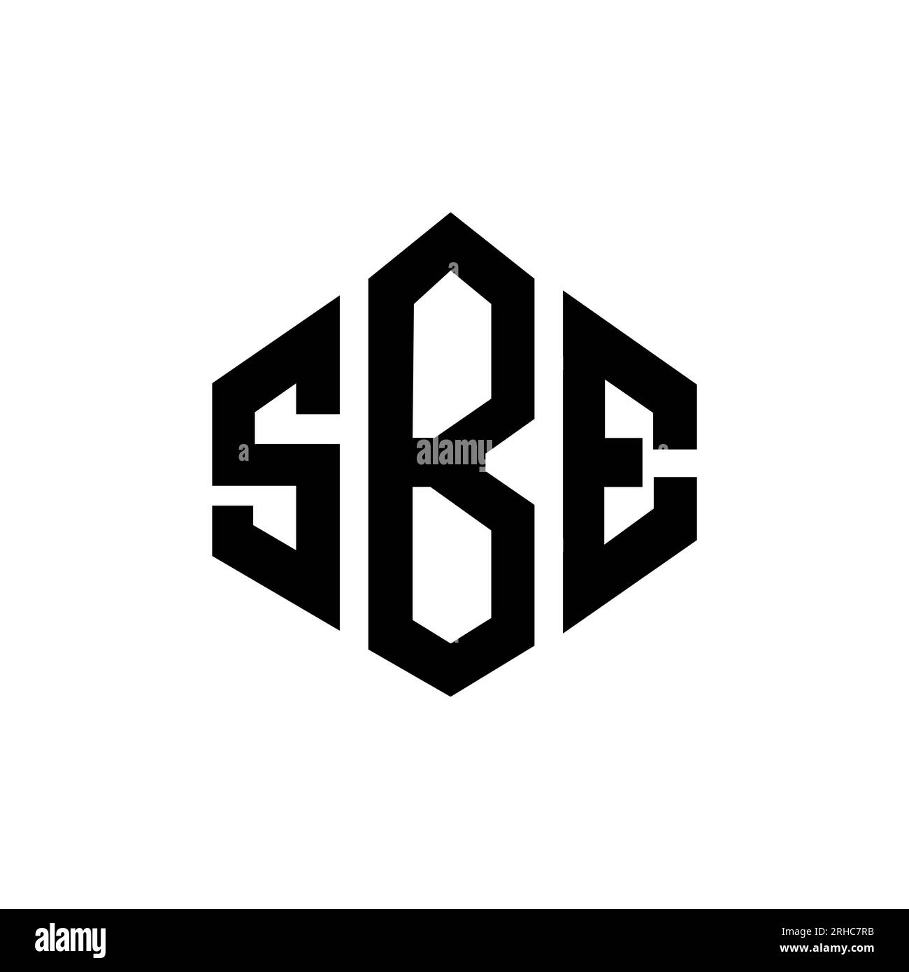 Logo SBE Letter con forma poligonale. Design del logo a forma di cubo e poligono SBE. Modello con logo vettoriale esagonale SBE in bianco e nero. SBE monogr Illustrazione Vettoriale