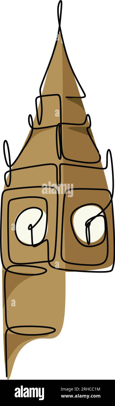 Torre dell'orologio Big Ben linea continua disegno minimalista illustrazione vettoriale Illustrazione Vettoriale