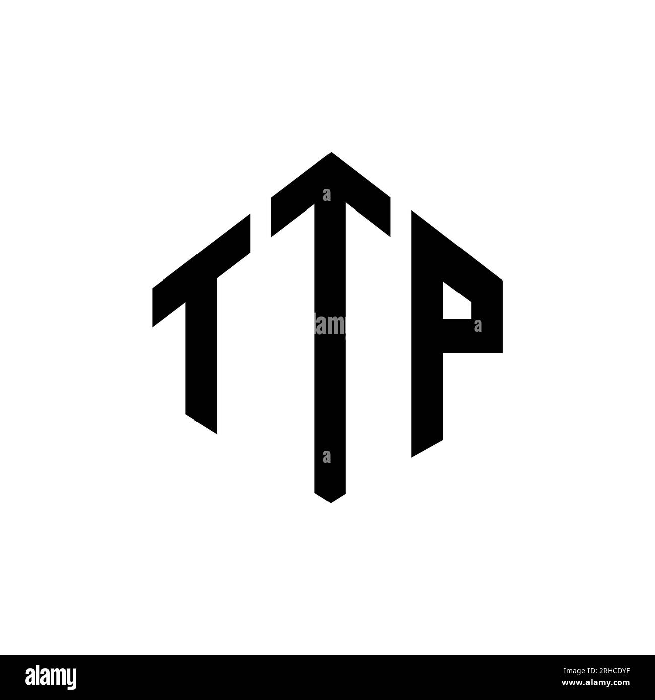 Logo TTP Letter con forma poligonale. Design con logo a forma di cubo e poligono TTP. Modello con logo vettoriale esagonale TTP in bianco e nero. TTP monogr Illustrazione Vettoriale