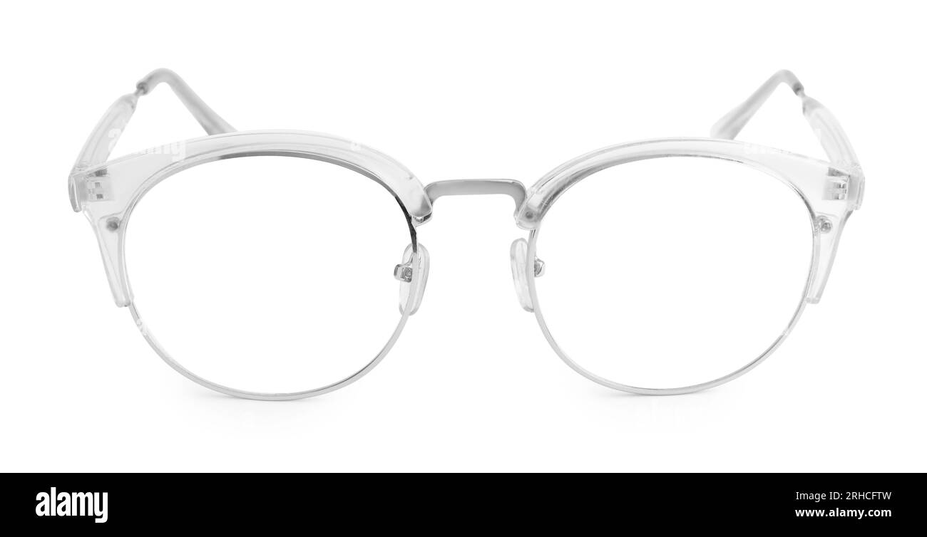 Elegante paio di occhiali isolati su bianco Foto Stock